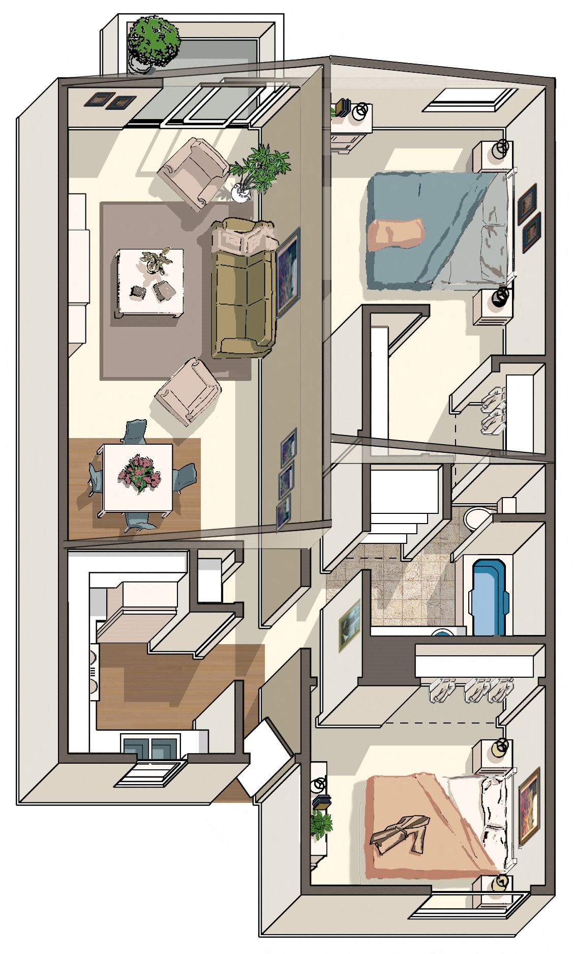 two bedroom floor plan l Waverly Flats Apartments in Sacramento, CA